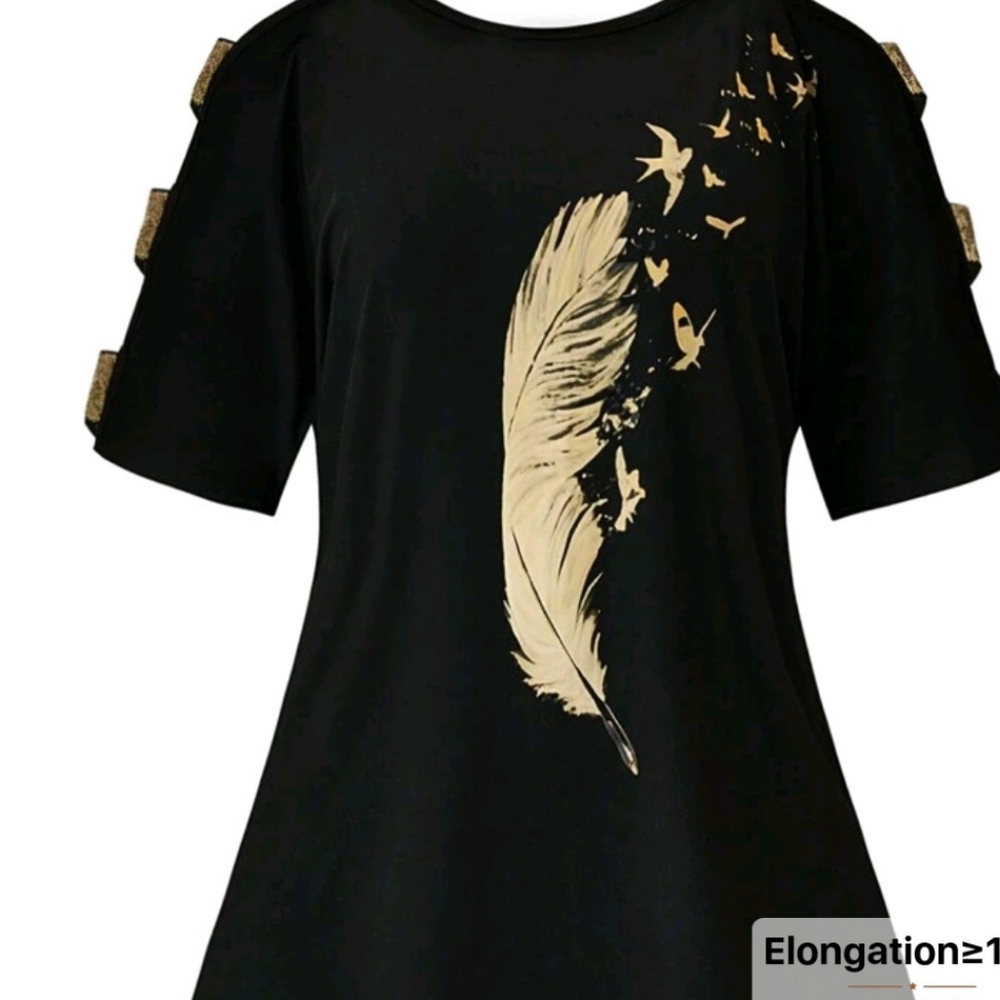 Black and Gold Feather Print Women's Top